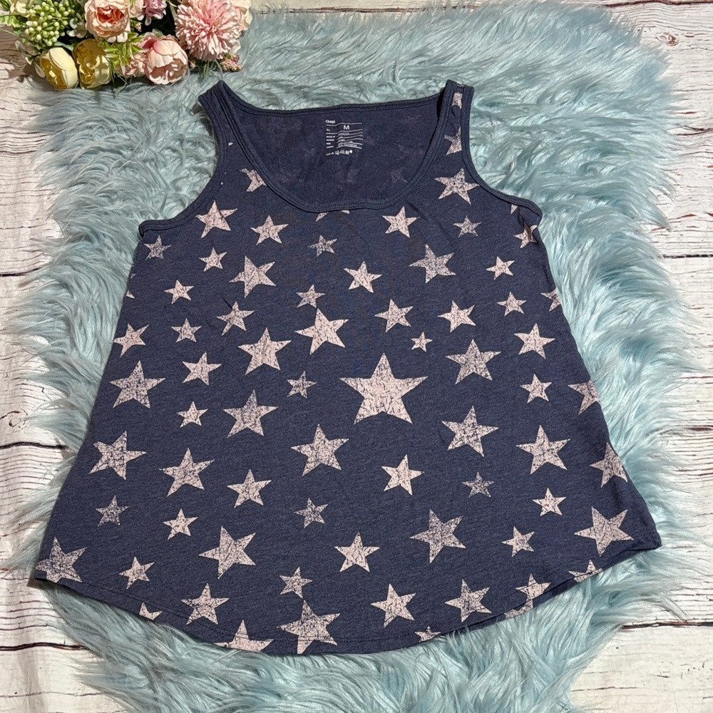 GAP Star Pattern White Blue Tank Top sz M